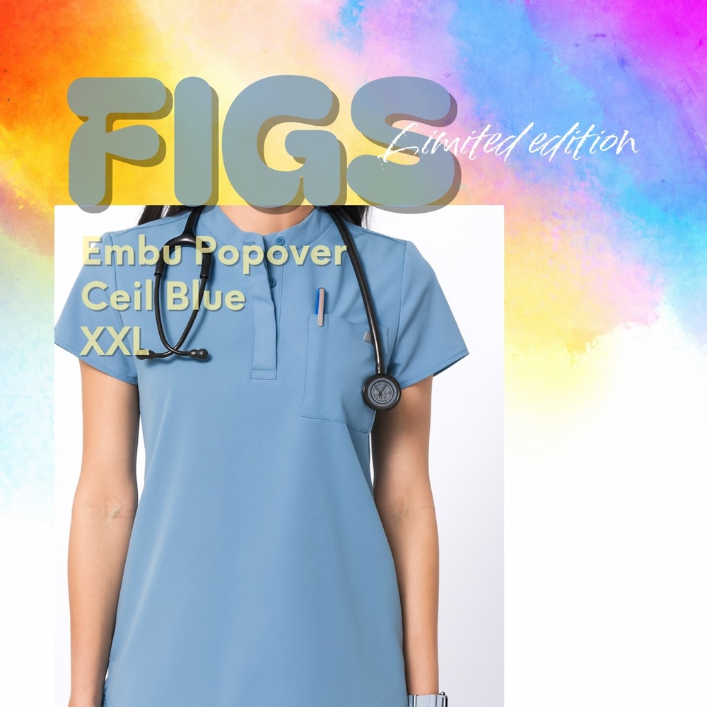 Figs Embu Popover Scrub Top in Ceil Blue